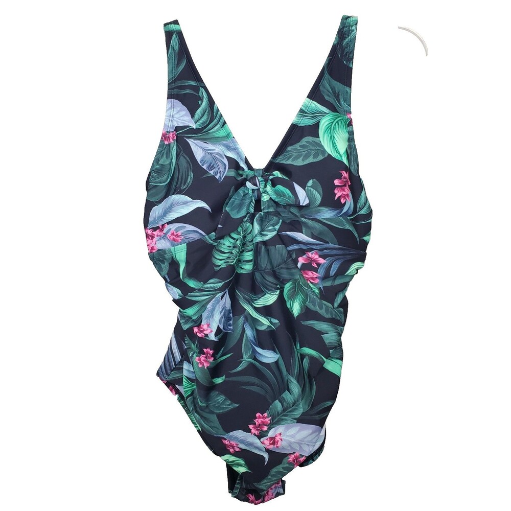 Kona Sol Full Coverage Tummy Control Tie-Front One Piece Swimsuit Large NWT